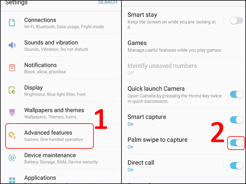 V&agrave;o c&agrave;i đặt mở t&iacute;nh năng vuốt l&ograve;ng b&agrave;n tay